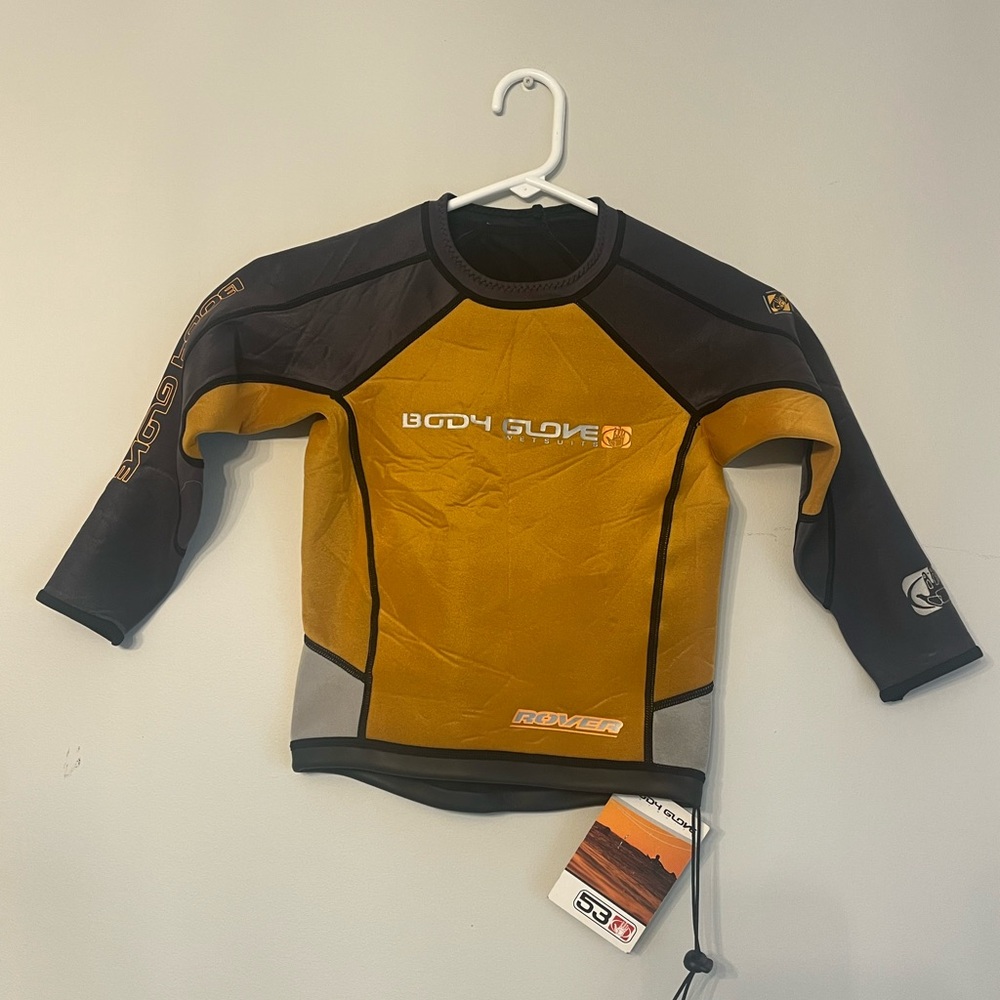 Body Glove youth 1 mm Super Rover L/S wetsuit shirt, size 10 Gold and Black